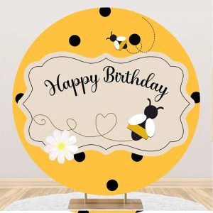 Yellow Little Bee Honeycomb Round Birthday Backdrop