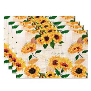 Yellow Sunflora Newspaper Dining Set Of 4 Placemats - Aperturee