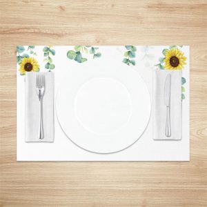 Yellow Sunflower Green Leaves Set Of 4 Placemats - Aperturee