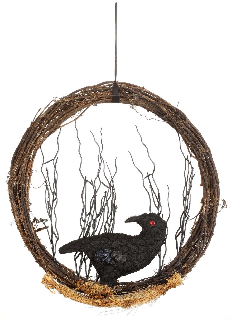 12-Inch Black Crow Halloween Wreath Decoration