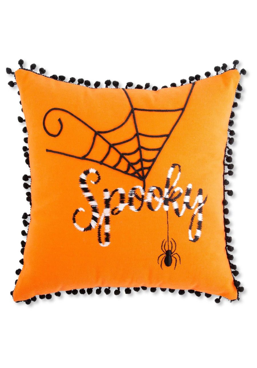 12 Orange Halloween Pillow with Black and White Embroidery