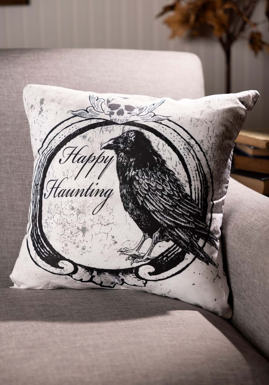 18-Inch Happy Haunting Raven Pillow Cover