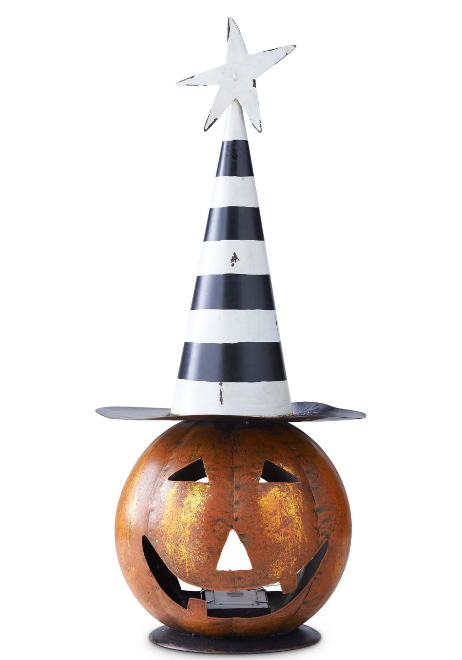 18 LED Jack 'O Lantern with Black and White Hat Prop