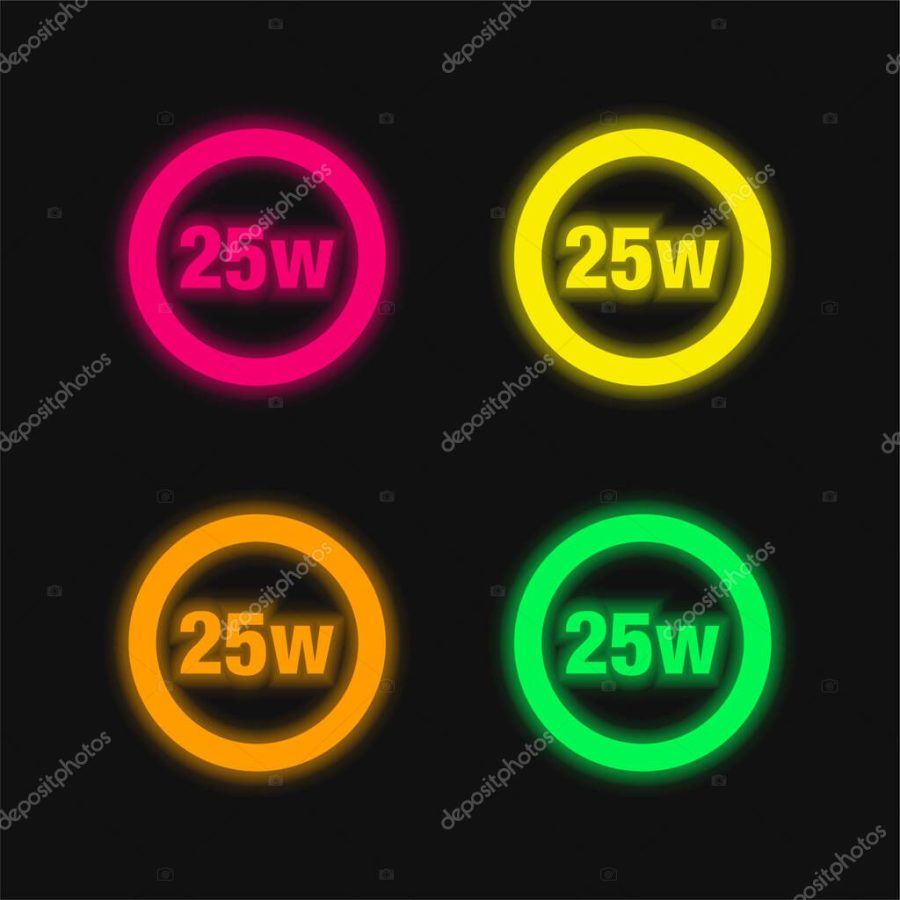 25 Watts Lamp Indicator four color glowing neon vector icon