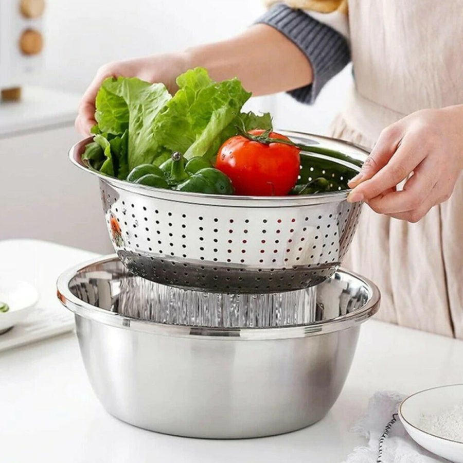 3-In-1 Stainless Steel Basin Colander Grater Set