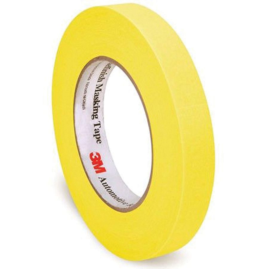 3M 06652 Automotive Refinish Masking Tape, 18 MM X 55 M, Yellow, Crepe Backing, Moisture Resistant, Multi-Purpose, 48 Per Case