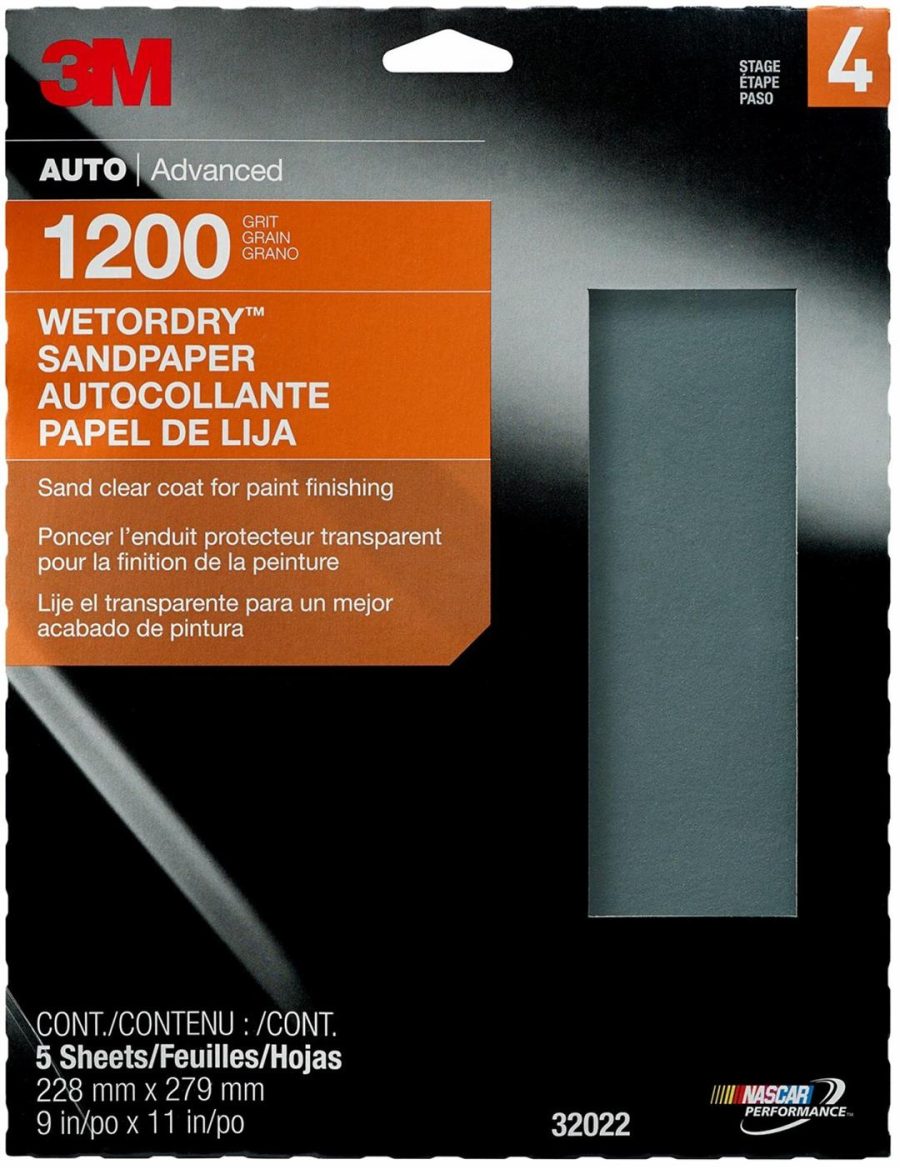 3M 32022 Wetordry Sandpaper, 1200 Grit, 9 in x 11 in, 5 Sheets Per Pack