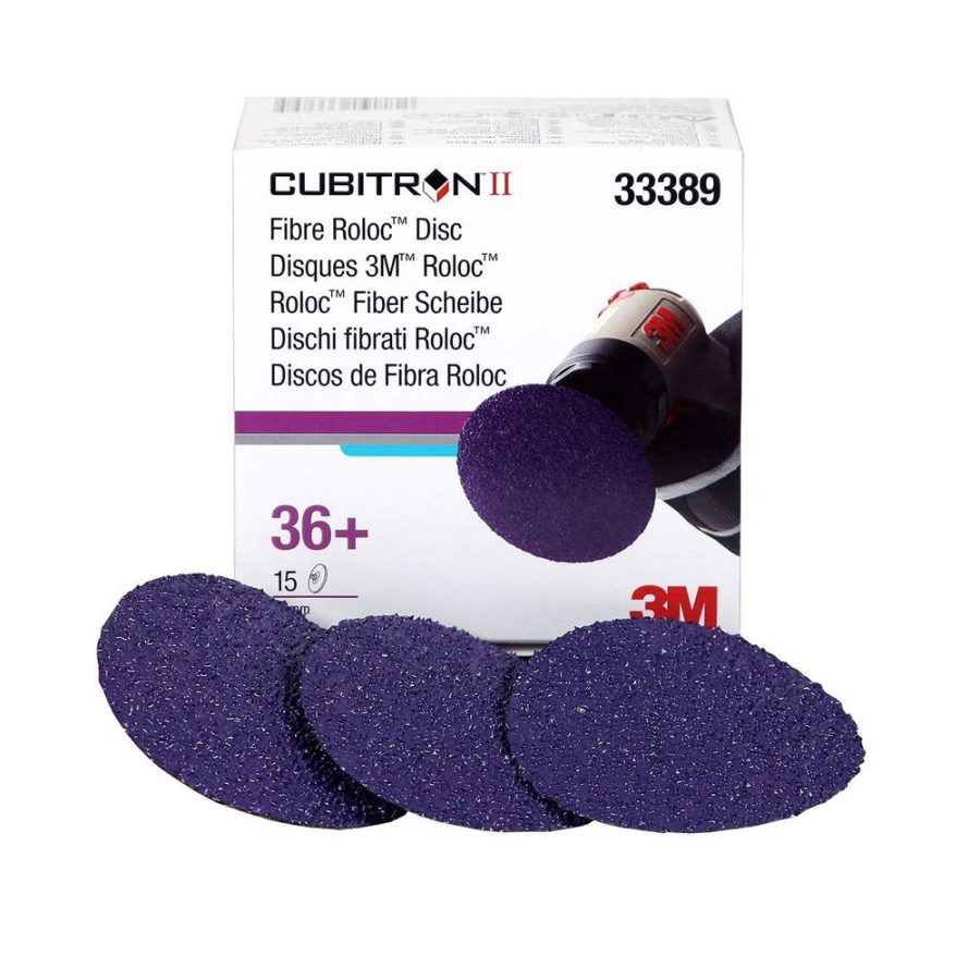 3M 33389 Cubitron II Ceramic Purple Quick Change Fibre Disc - Fibre Backing - 36+ Grit - 3 in Diameter - [PRICE is per BOX]