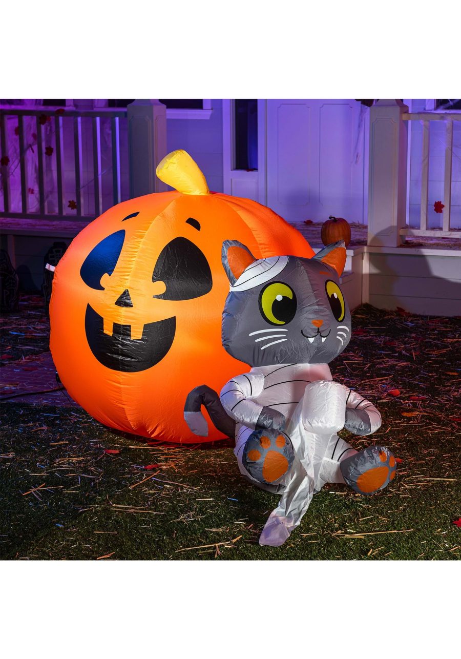 4FT Inflatable Mummy Cat and Pumpkin Decoration