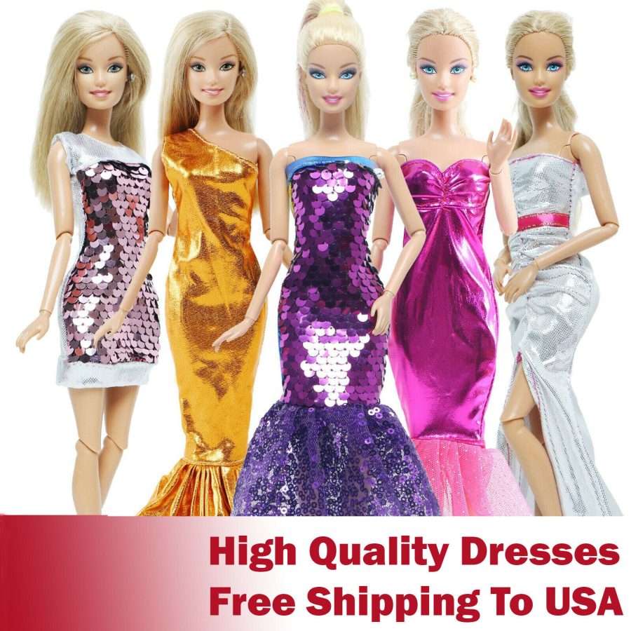 5 Set Shiny Sequins Doll Dress For Barbie Doll Princess Fishtail Outfit Gown