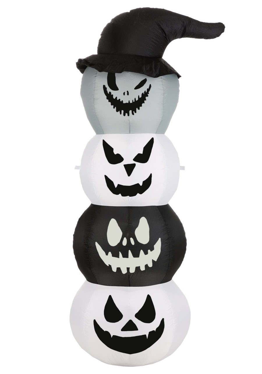 5FT White & Black Stacked Jack O Lantern Inflatable Prop