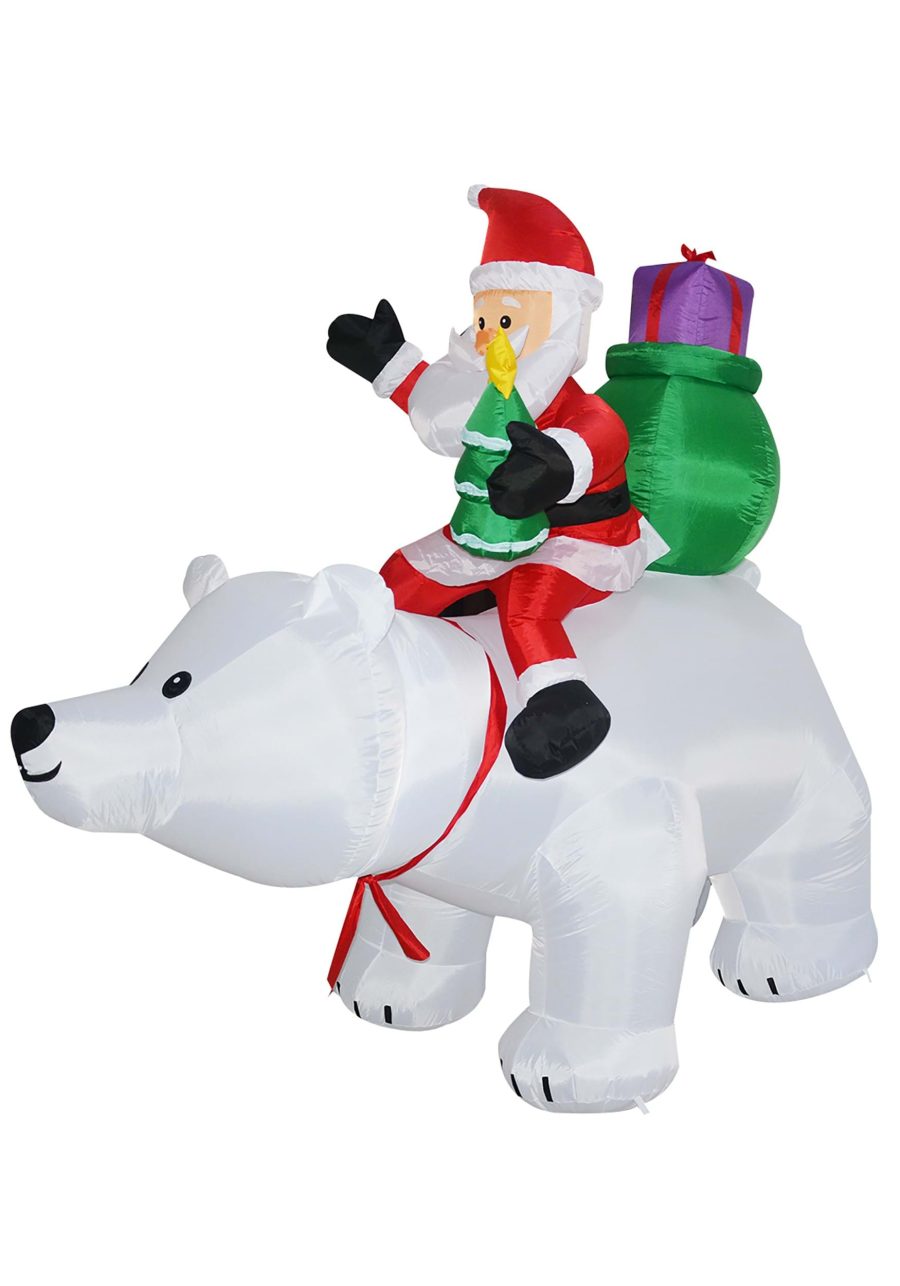 6FT Animated Inflatable Polar Bear with Santa Decoration