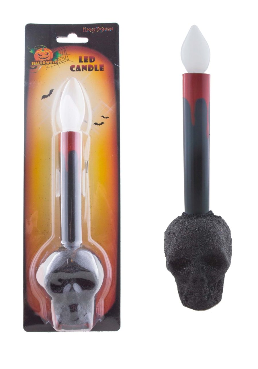 9-Inch LED Black Skull Candle Prop