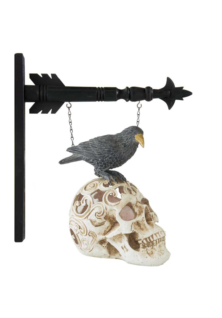 9 Inch LED Skull and Perched Crow Figure