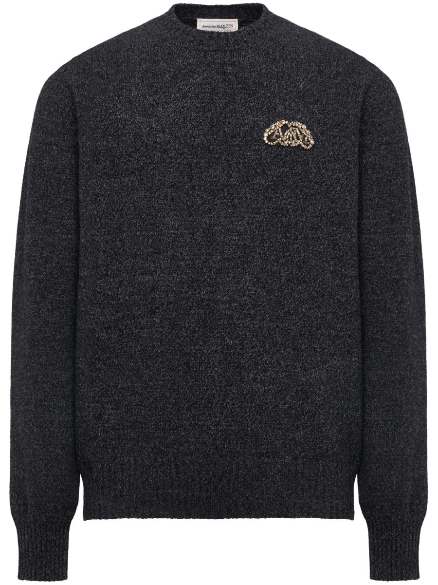 ALEXANDER MCQUEEN Crystal Seal Logo Jumper in Charcoal/crystal