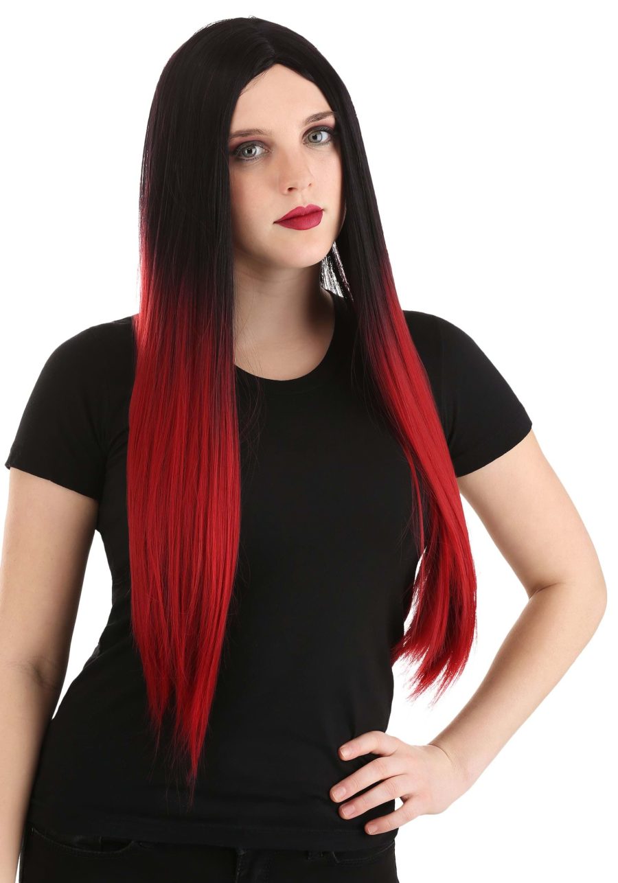 Adult Black and Red Ombre Wig