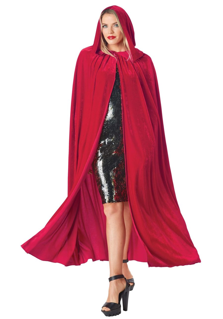 Adult Red Velvet Hooded Cape