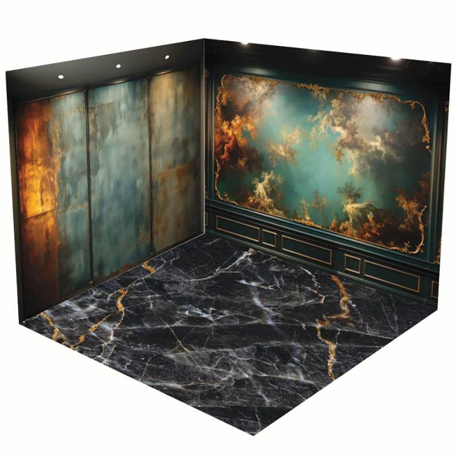 Aperturee Abstract Green Gold Textured Marble Room Set Backdrop - Aperturee