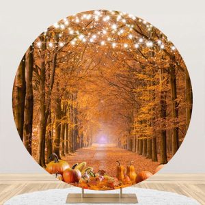 Aperturee Maple Grove Light Strip Pumpkin Round Autumn Backdrop - Aperturee