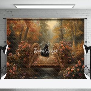 Aperturee Pink Floral Bear Bridge Forest Photography Backdrop - Aperturee