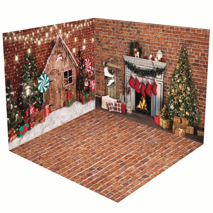 Aperturee Red Bricks Wall Festive Christmas Room Set Backdrop - Aperturee