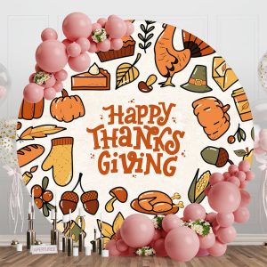 Aperturee Round Dense Food Turkey Happy Thanksgiving Backdrop - Aperturee