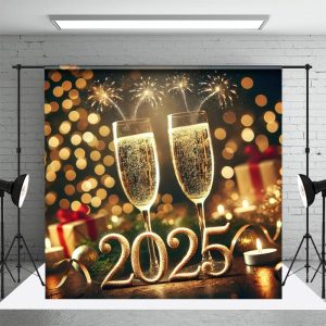 Aperturee Shining Wine Glass 2025 Happy New Year Backdrop - Aperturee