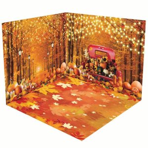 Aperturee Truck Pumpkins Maple Forest Autumn Room Set Backdrop - Aperturee