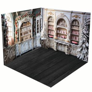 Aperturee White Display Cabinet Christmas Room Set Backdrop - Lofaris