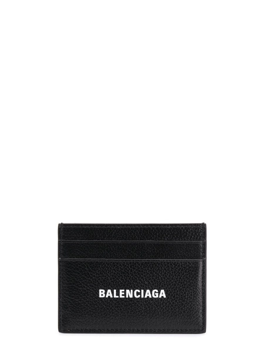 BALENCIAGA Logo Grained Card Holder Black