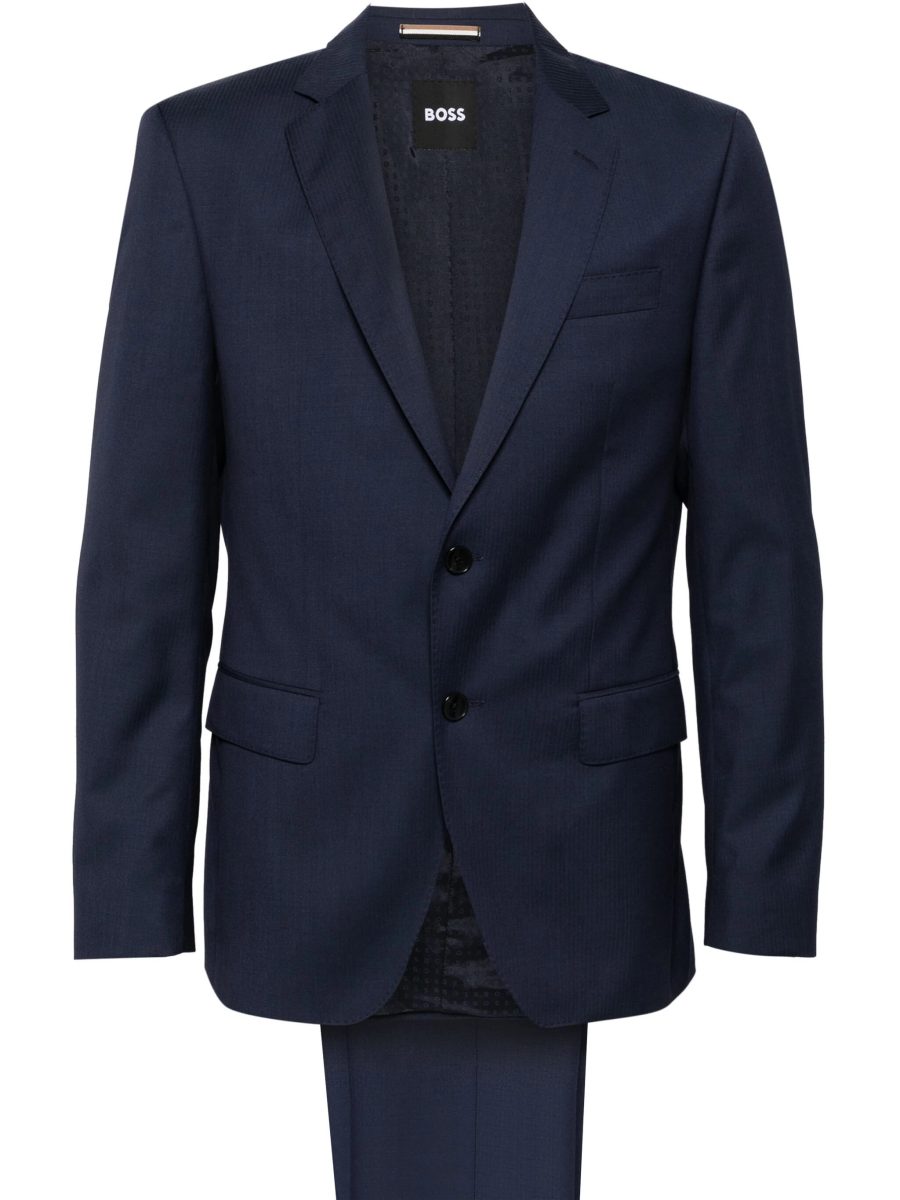 BOSS Slim-fit Suit In Herringbone Virgin Wool Dark Blue