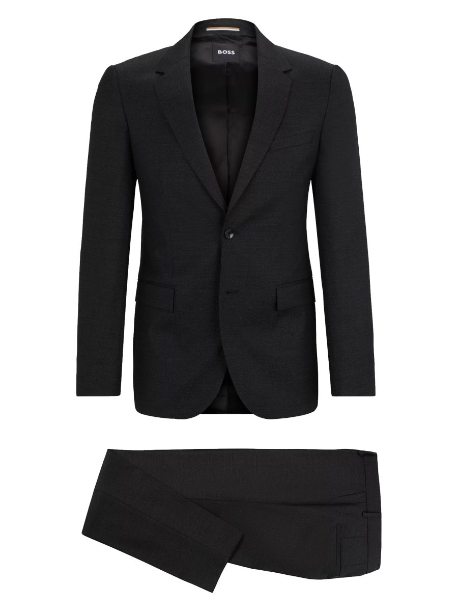 BOSS Slim-fit Suit In Micro-patterned Virgin Wool Black