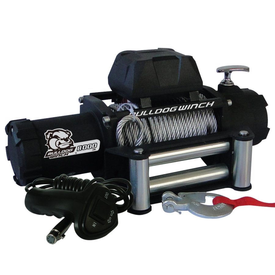 BULLDOG WINCH 10041 Standard Winch (8000lbwith 5.2hp Series Wound Motor, Roller Fairlead, 100 Ft. Wire Rope)