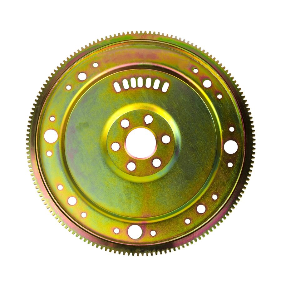 B&M 50239 Auto Trans Flexplate; For Use With 1982-95 Ford 302 Cubic Inch Engine; For Use With C4 Transmission; Chromoly Steel; Special Application 50 Inch Ounce External Balance With 157 Tooth Ring Gear; Not SFI Approved; Gold