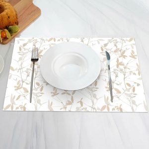 Beige Seamless Leaves Simple Set Of 4 Placemats - Aperturee