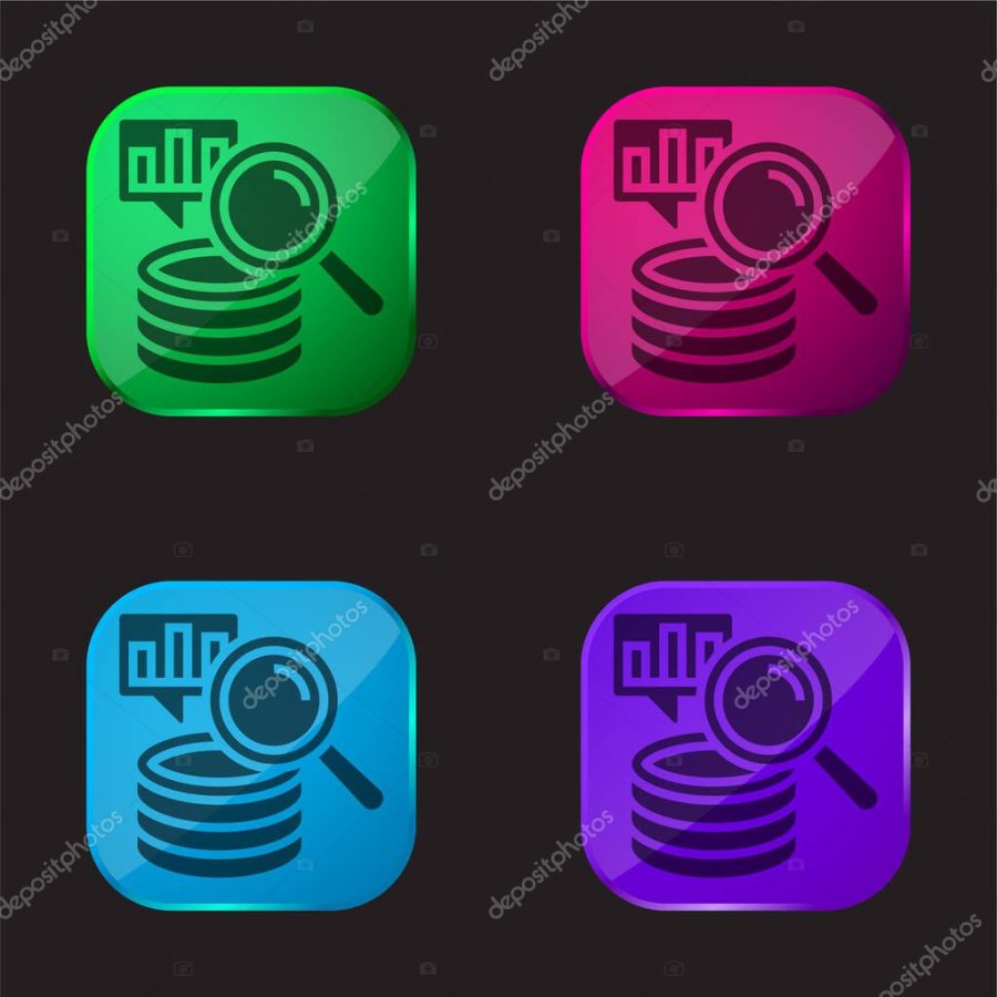 Big Data four color glass button icon