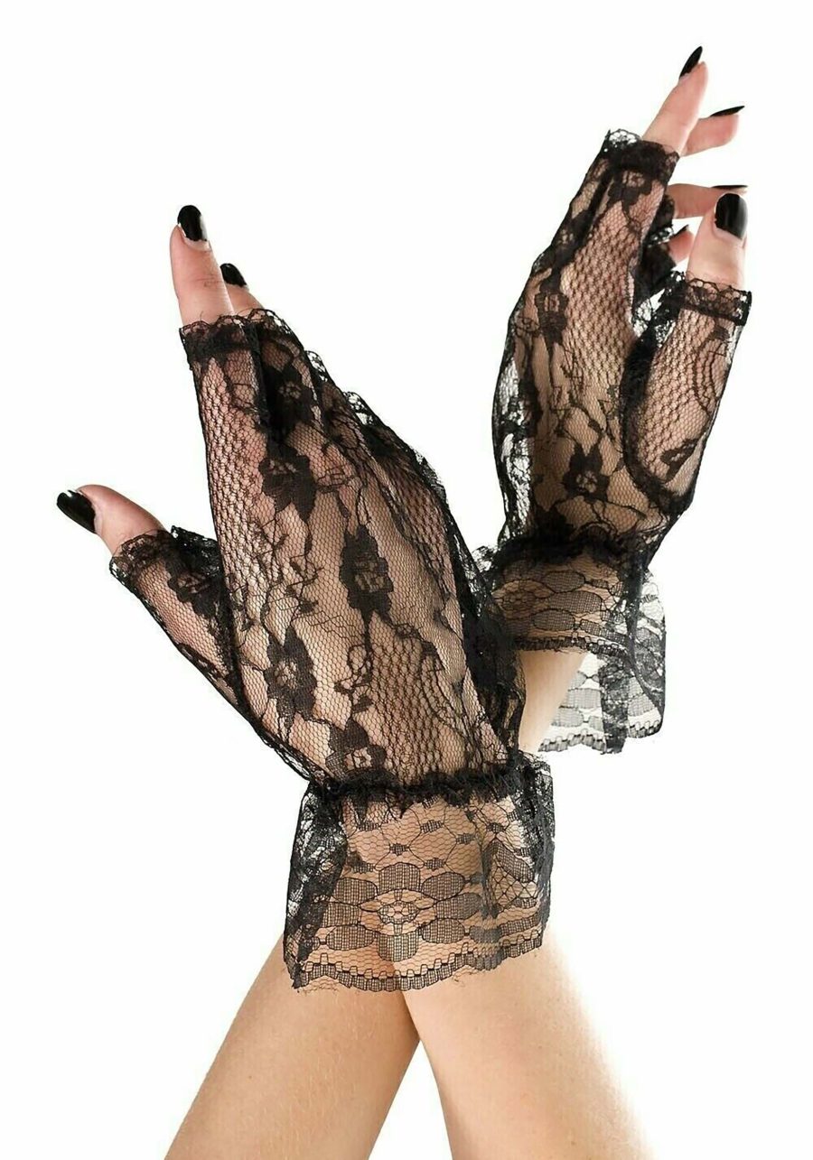 Black Lace Cuff Gloves for Women