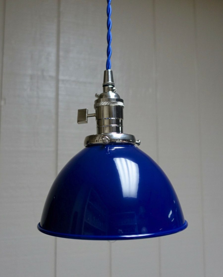 Blue Porcelain Enamel Shade: 7" Industrial Dome, 2-1/4" fitter, Metal Lampshade