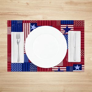 Blue Red Stripe Independence Day Set Of 4 Placemats - Lofaris