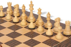 British Staunton Chess Set Acacia & Boxwood Pieces with Deluxe Tiger Ebony & Maple Board - 4 King