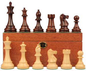 British Staunton Chess Set in Rosewood & Boxwood with Classic Mahogany Board & Box - 4 King