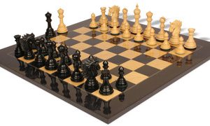 Bucephalus Staunton Chess Set Ebony & Boxwood Pieces with Black & Ash Burl Board - 4.5 King