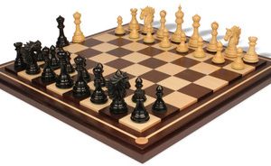 Bucephalus Staunton Chess Set in Ebony & Boxwood with Walnut & Maple Mission Craft Chess Board