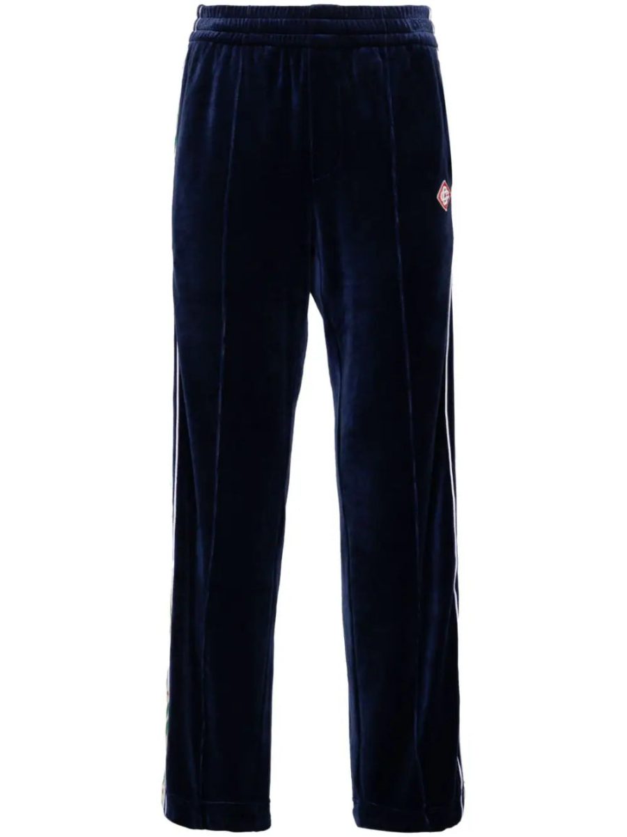 CASABLANCA Heart Monogram Velvet Laurel Track Pants Navy