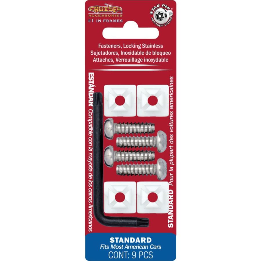 CRUISER 81200 Locking Fasteners License Plate Frame Hardware, Standard-Stainless Star Pin