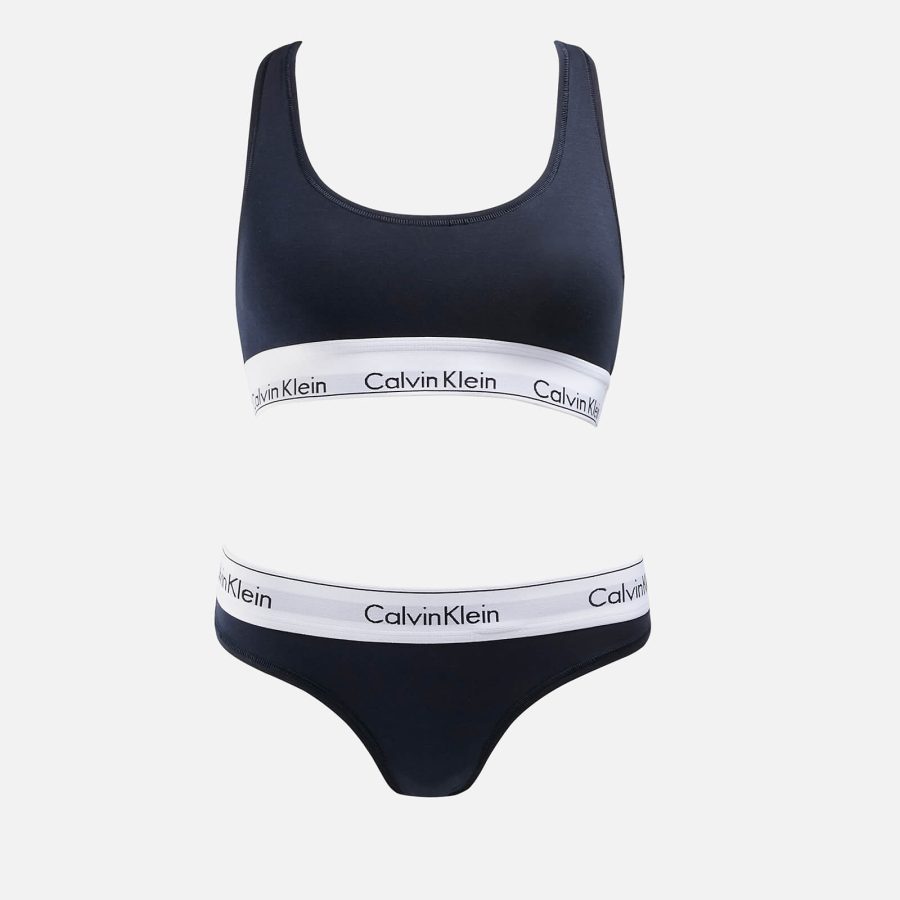 Calvin Klein Underwear Cotton-Blend Unlined Bra and Thong Set - M