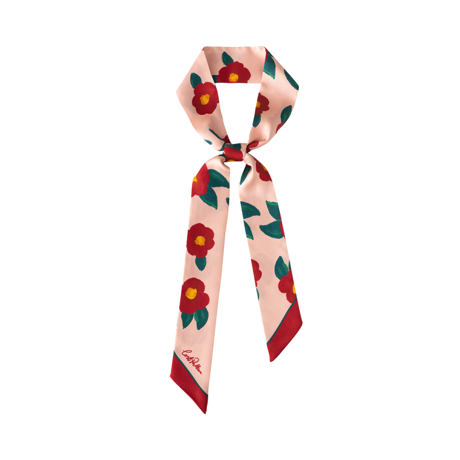 "Camellia" Silk Twilly Neck Bow - Red & Pink