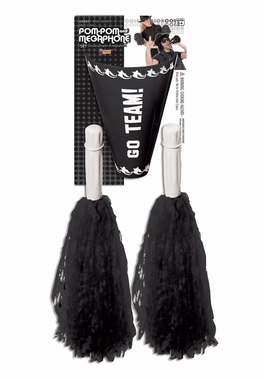 Cheerleader Pom Pom & Megaphone - Black