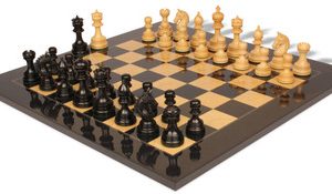 Chetak Staunton Chess Set Ebony & Boxwood Pieces with Black & Ash Burl Board - 4.25 King