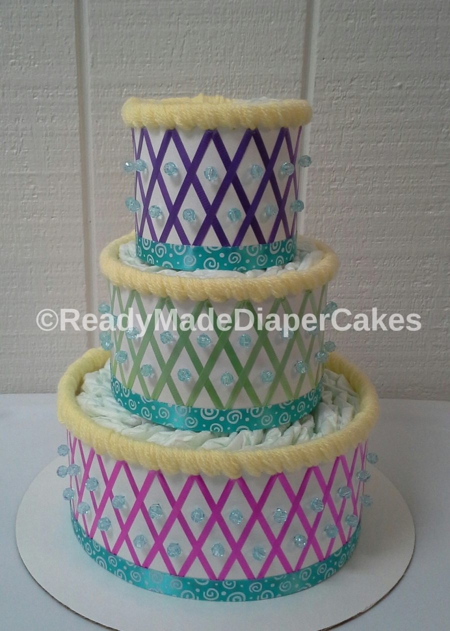 Circus Baby Shower Hot Pink Yellow Lime Green Purple Teal 3 Tier Diaper Cake